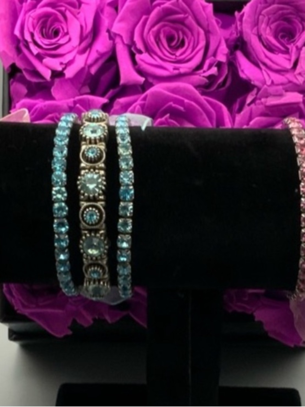 Crystal Rhinestone Stretch Blue Tennis Bracelet -  Women Jewelry Turquoise set
